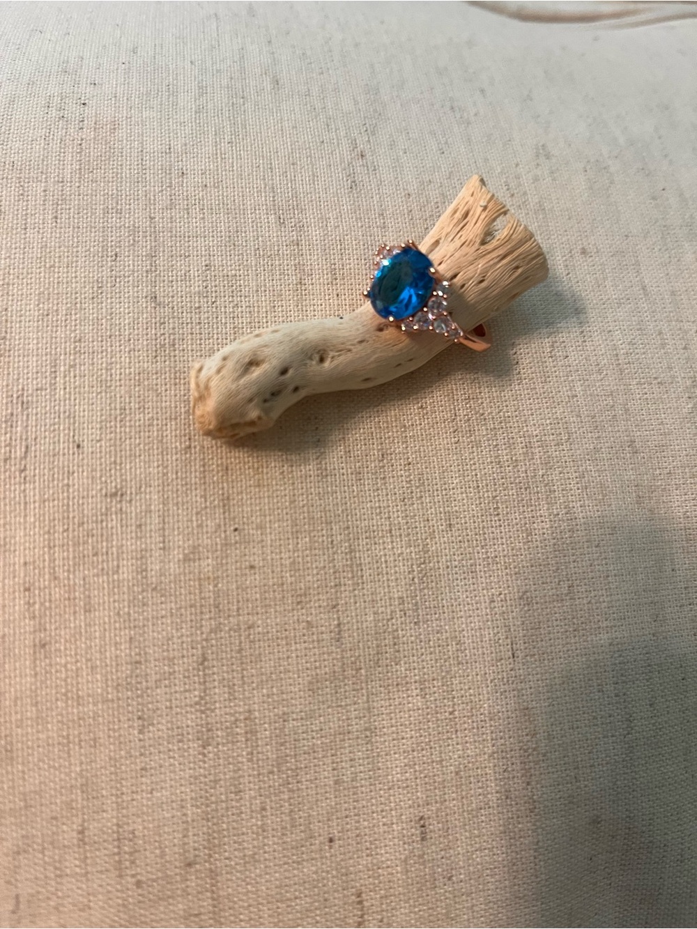 Rose Gold Ring with Blue Oval Crystal and Halo Accents size 7